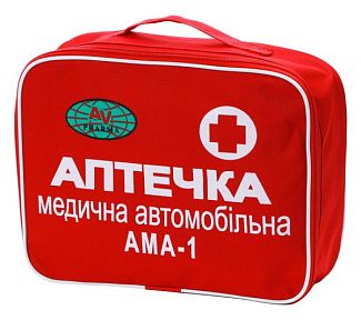 Аптечка медична автомобільна у червоній сумці з допоміжним комплектом AV Pharma