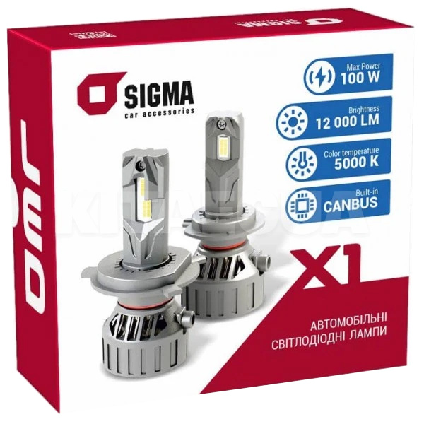 LED лампа для авто X1 H7 50W 5000K SIGMA4car (44756) - 2