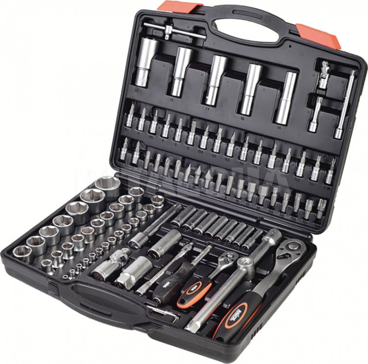 Набір насадок торцевих CrV з тріскачками 1/4", 1/2" 96 шт в кейсі MIOL (58-108)