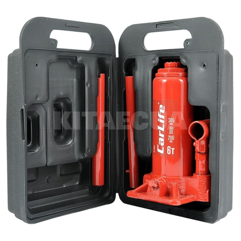 Домкрат гідравлічний пляшковий 6т (200мм-385мм) з пластиковим кейсом CARLIFE (BJ406P) - 2