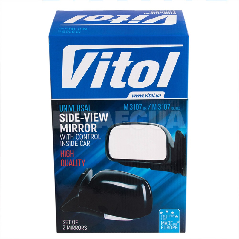 Зеркало боковое с LED-лампочками черное ЗБ 3107 (2шт) VITOL (ЗБ 3107П BLACK/LED) - 2