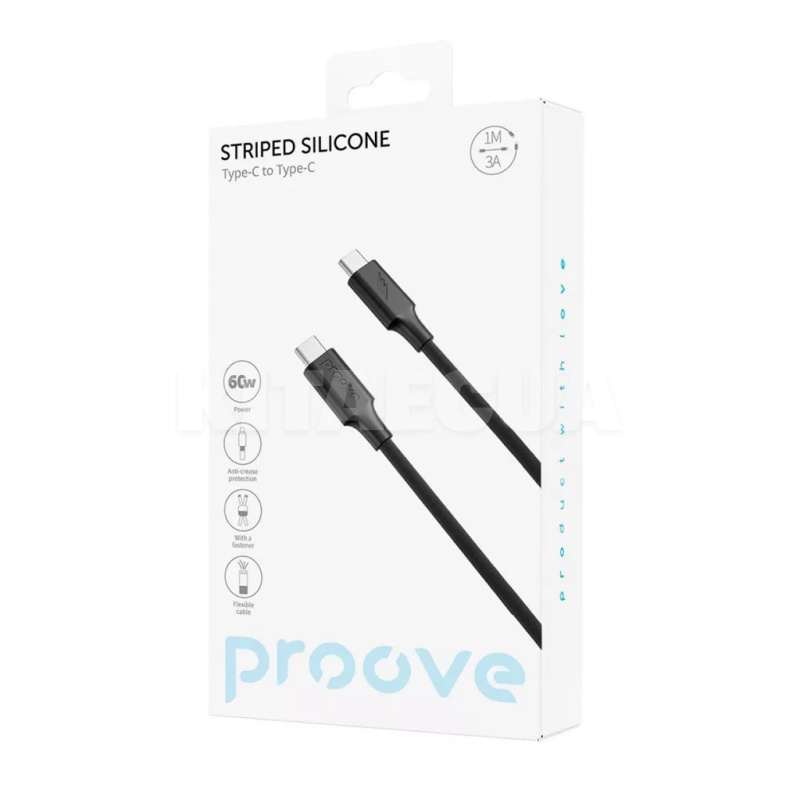 Кабель Type-C Type-C 60W 1м Striped Silicone черный PROOVE (577230001) - 3