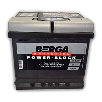 Аккумулятор автомобильный 54Ач 530А "+" справа BERGA