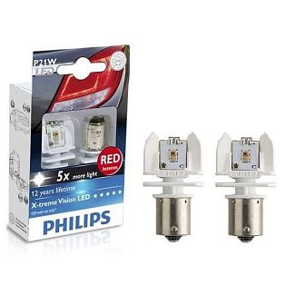 LED лампа для авто X-treme Vision BA15s 21W red (комплект) PHILIPS