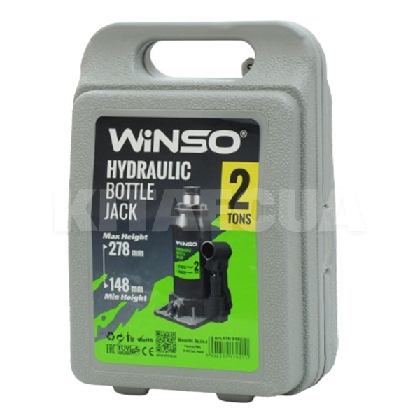 Домкрат гидравлический бутылочный до 2т (148мм-278мм) пластиковый кейс Winso (170210) - 2