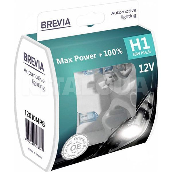 Галогенні лампи H1 55W 12V Max Power +100% комплект BREVIA (12010MPS)