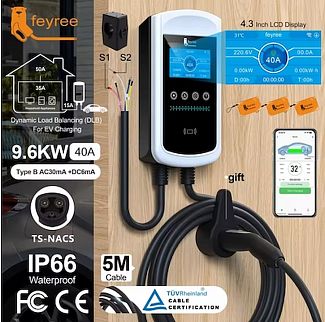 Зарядная станция 9.2 кВт 40А 1-фаза Type Tesla (американское авто) Pisces Wi-Fi DLB FEYREE