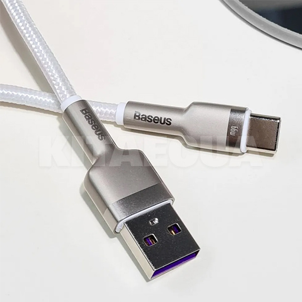 Кабель USB Type-C 66W Cafule Metal Data 2м білий BASEUS (CAKF000202) - 3