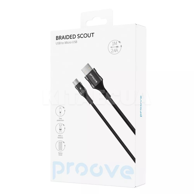 Кабель USB Micro USB 2.4A 1м Braided Scout чорний PROOVE (488530001) - 2