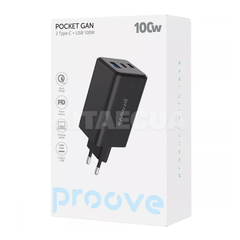 Зарядное устройство 100W 2Type-C+USB Pocket GaN Max черное PROOVE (600690001) - 2