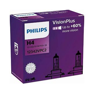 Галогенні лампи H4 60/55W 12V Vision Plus +60% комплект PHILIPS