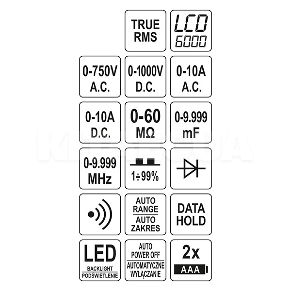 Мультиметр цифровой 0-750 В YATO (YT-73096) - Kitaec.ua 4 Мультиметр цифровой 0-750 В YATO (YT-73096) - 4