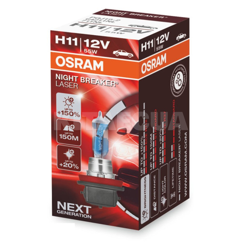 Галогенная лампа H11 55W 12V Night Breaker Laser +150% Osram (OS 64211NL) - 2