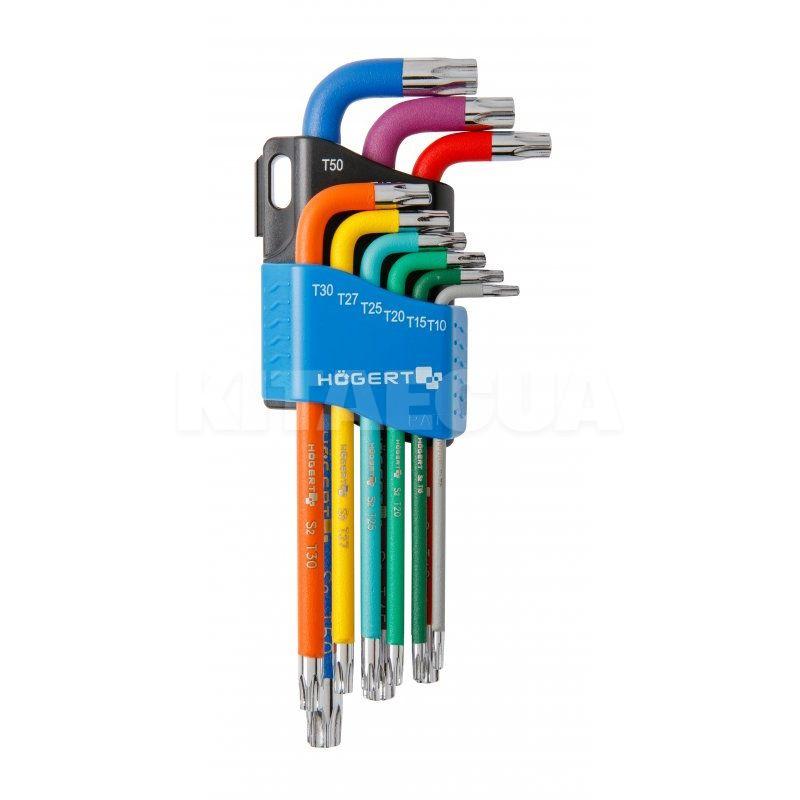 Набор ключей TORX Г-образных удлиненных с цветной маркировкой Т10-Т50 9 предметов HOGERT (HT1W817)