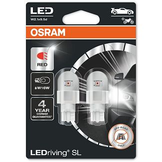 LED лампа для авто LEDriving SL W2.1x9.5d 1.4W red (комплект) Osram