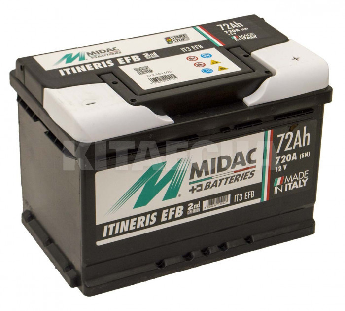 Аккумулятор автомобильный 72Ач 720А "+" справа MIDAC (572.501.072)