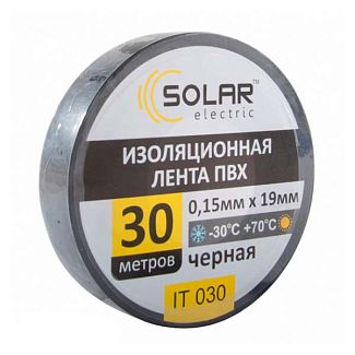 Изолента 30м х 19мм черная Solar