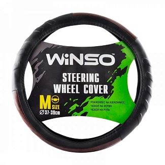 Чехол на руль M (37-39 см) чёрный искуственная кожа Winso