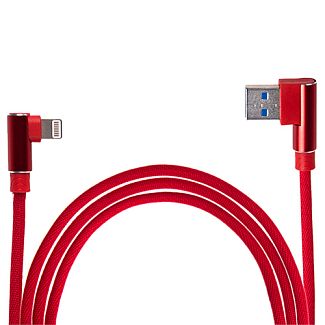 Кабель USB-Lightning в тканинній оплітці, з кутовими конекторами червоний PULSO