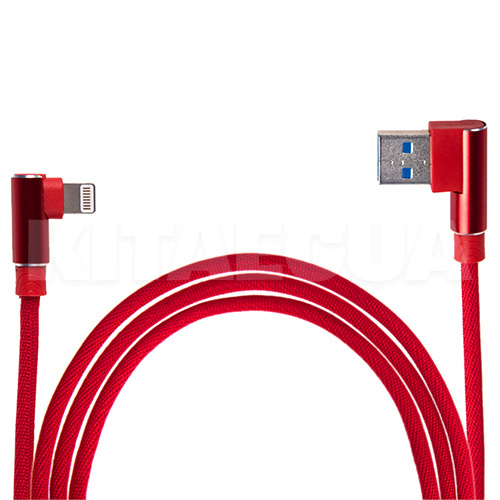 Кабель USB - Lightning в тканевой оплетке, с угловыми коннекторами красный PULSO ((100) Rd)