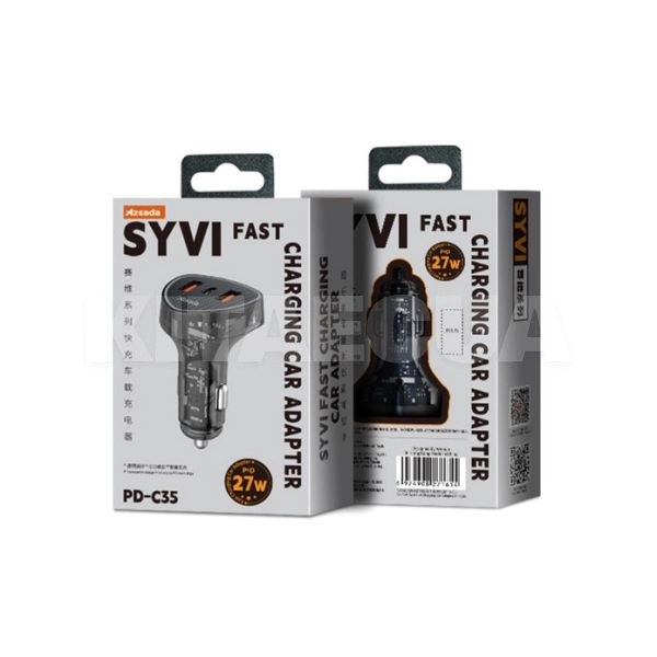 автомобільний зарядний пристрій 2 USB / 1 Type-C 27W чорне AZEADA SYVI PD-C35 Proda (PD-C35-BK-Proda) - 4