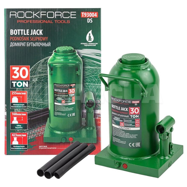 Домкрат гидравлический бутылочный до 30т (255мм-423мм) ROCKFORCE (RF-T93004)