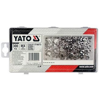 Гайки нержавеющие 300 предметов (М3, М4, М5, М6, М8, М10) YATO