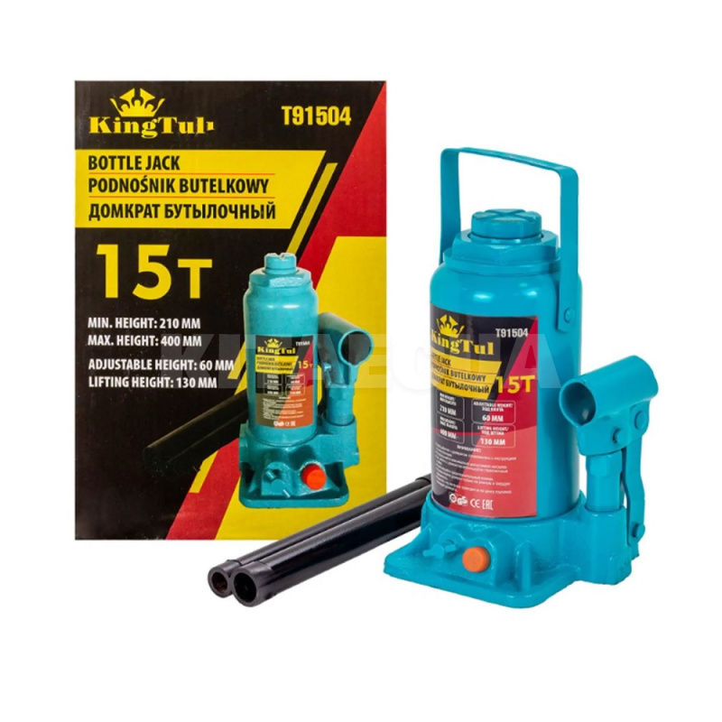Домкрат гідравлічний пляшковий до 15т (210-400мм) KINGTUL (KT-T91504)