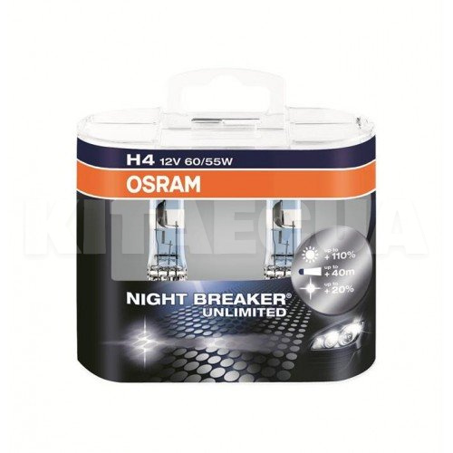 Галогенні лампи H4 60/55W 12V Night Breaker +110% комплект Osram (OSR64193NBUDUO) - 2