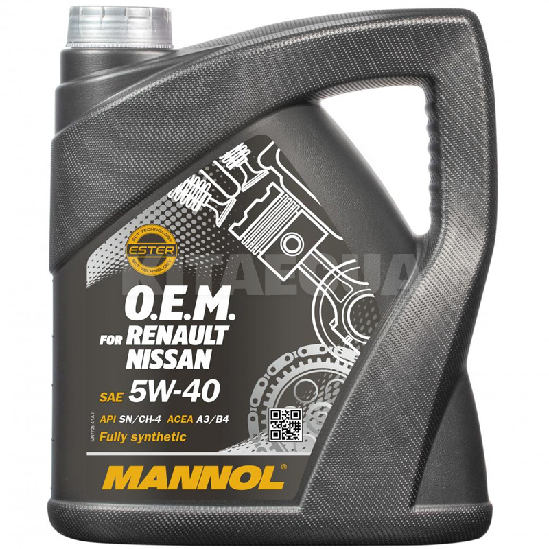 Масло моторное синтетическое 4л 5W-40 O.E.M. for Renault/Nissan Mannol (MN7705-4)