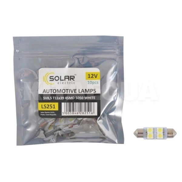 LED лампа для авто SV8.5 12V 39 мм (комплект) 10шт. Solar (LS251_P)
