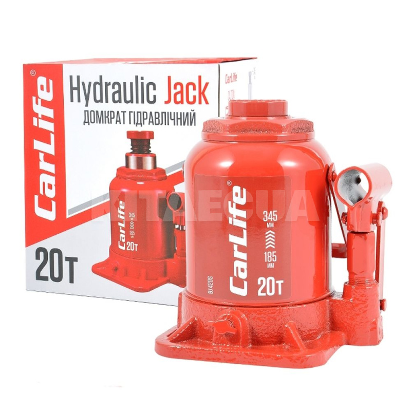 Домкрат гідравлічний пляшковий 20т (185мм-345мм) CARLIFE (BJ420S)