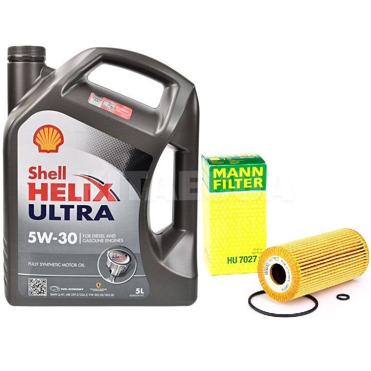 Масло синтетическое 5л 5W-30 Helix Ultra + фильтр Mann-Filter на Kia Sportage 2.0D SHELL (550040640-HU7027z)
