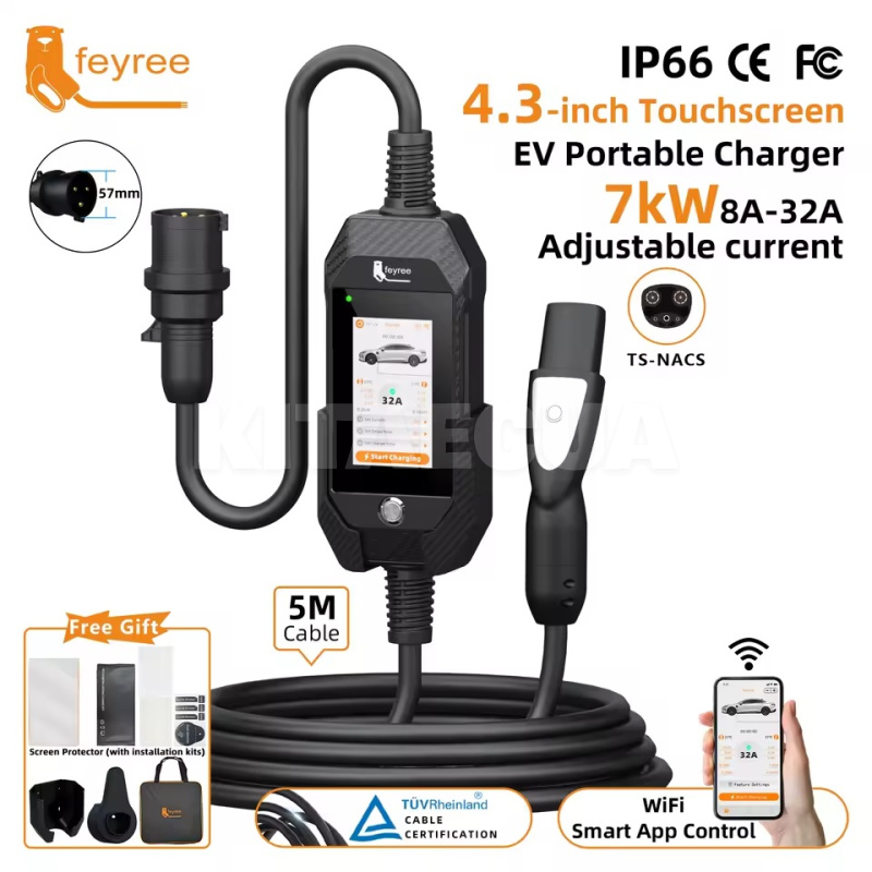 Зарядка для електромобіля Feyree Lion EV-Ultra 7.4 кВт Type Tesla 32A 1-фаза FEYREE (FY7-32-1PH-TS-ULB) - 3