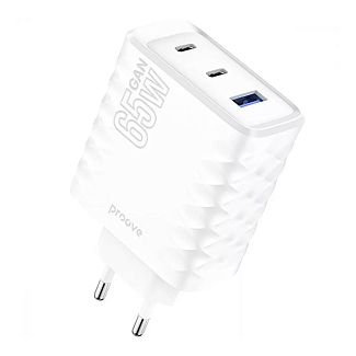Зарядное устройство 65W 2Type-C+USB Speed Surge Gan белое PROOVE