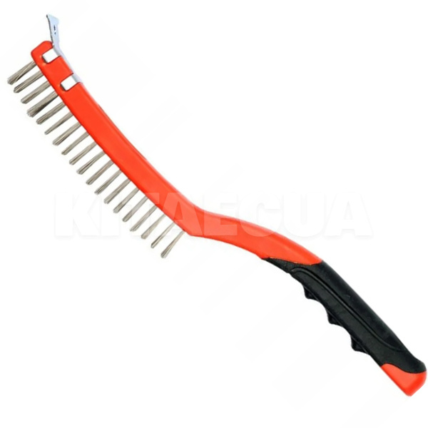 Щітка з металу 3-рядна нержавіюча сталь з пластиковою ручкою + скребок YATO (YT-6336)