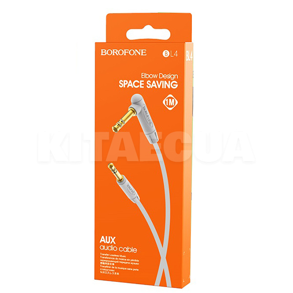 Кабель mini Jack 3.5 mm - mini Jack 3.5 mm 1м серый угловой BOROFONE (BL4G) - 2