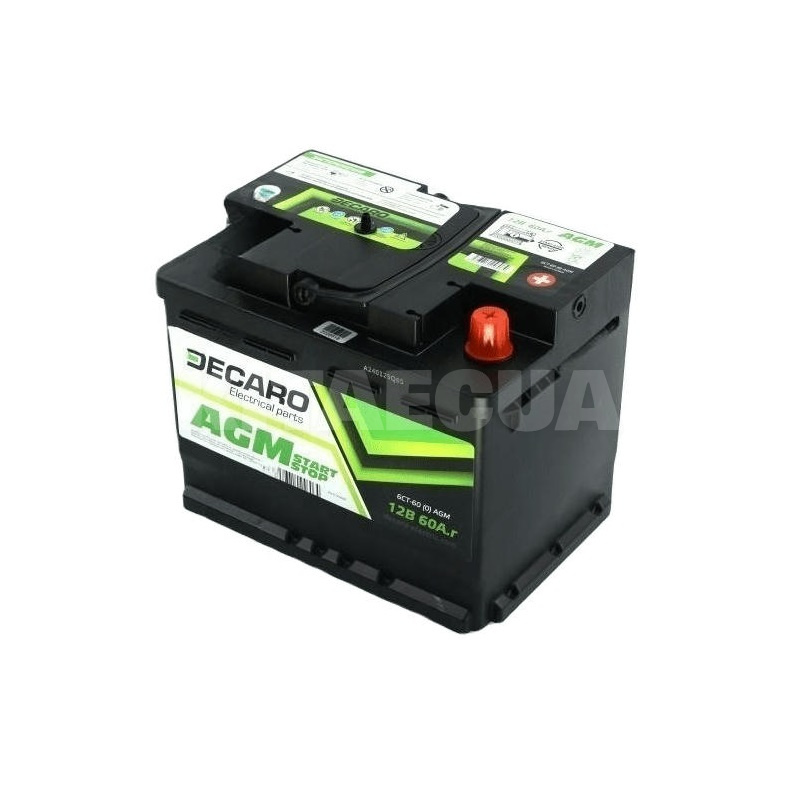 Аккумулятор автомобильный 60Ач 680А "+" справа DECARO (6СТ-60 (0) AGM)