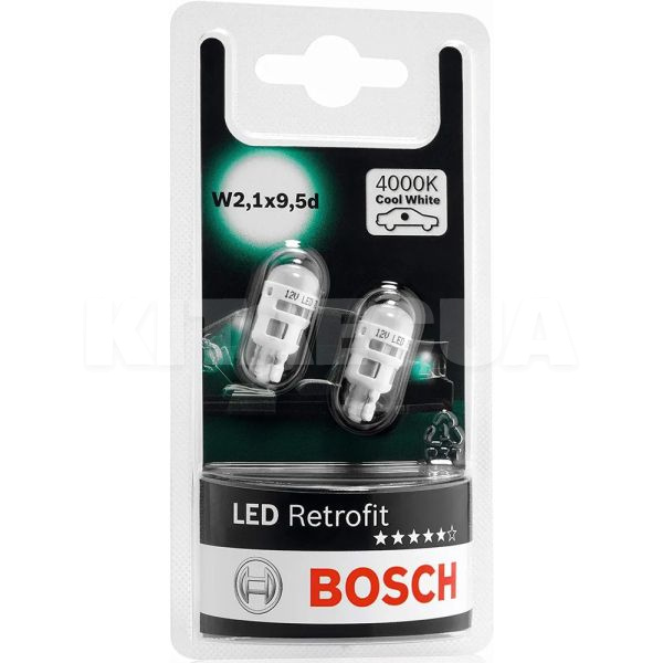 LED лампа для авто Retrofit W2.1x9.5d 1W 4000К (комплект) Bosch (1987301506)