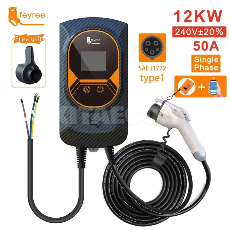 Зарядка для электромобиля Type Tesla 12 кВт 50А 1-фаза Wi-Fi Taurus EV-PRO APP Version FEYREE (FY12-50-1PH-TS-CS-TA) - 2