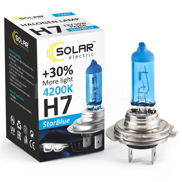 Галогенна лампа H7 55W 12V StarBlue +30% Solar (1247)