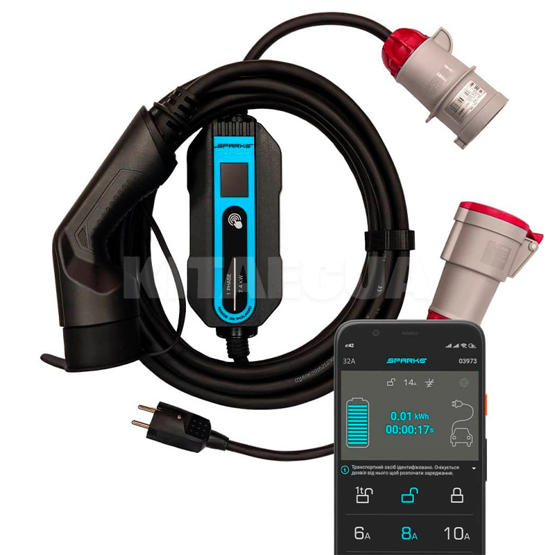 Зарядка для электромобиля 22 кВт 32А 3-фазы Type 2 (европейское авто) Mobile Smart SPARKS (MS332T2)