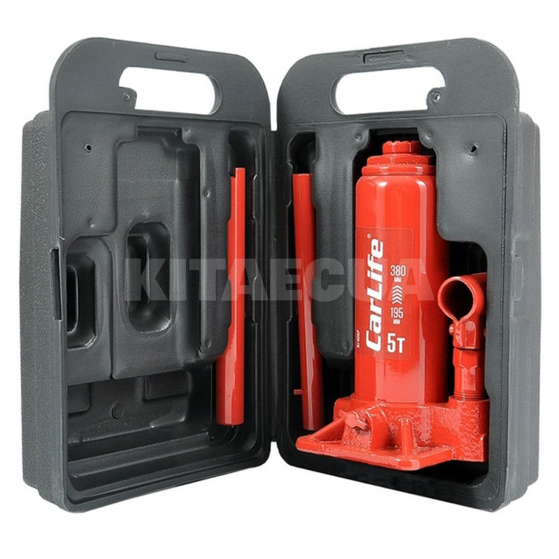 Домкрат гідравлічний пляшковий 5т (195мм-380мм) з пластиковим кейсом CARLIFE (BJ405P) - 2