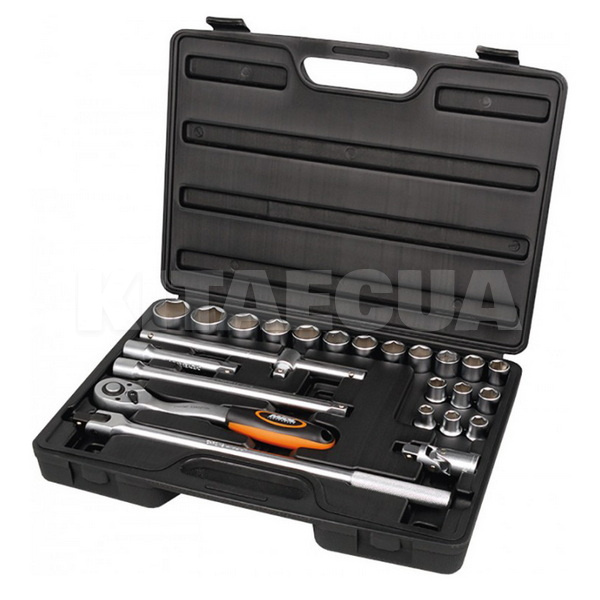 Набор насадок торцевых CRV с трещоткой 1/2'' 25шт. в кейсе MIOL (58-150)