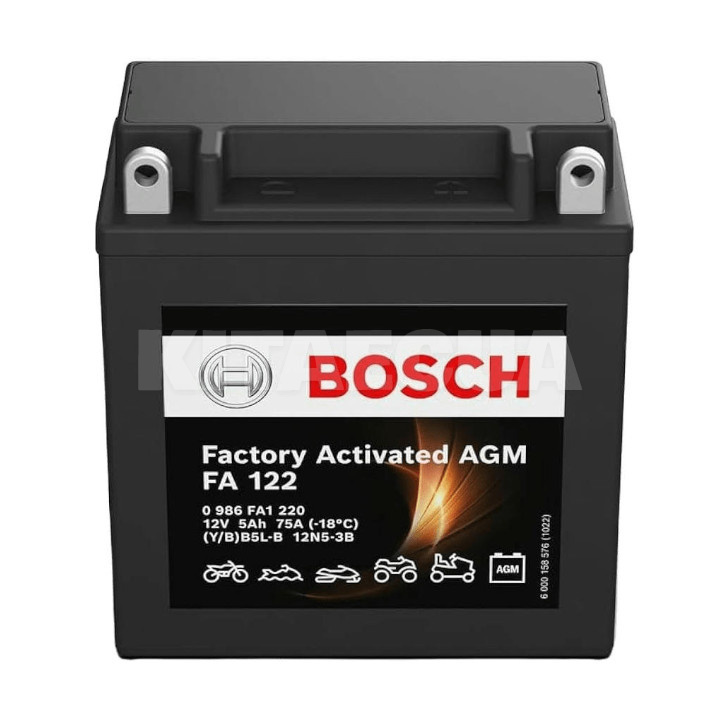 Мото акумулятор 5Ah 75A "+" праворуч BOSCH (0986FA1220)