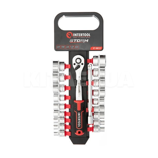 Набір головок 6-гранних 3/8" з подовжувачем і тріскачкою Intertool (ET-8015-Intertool) - 3