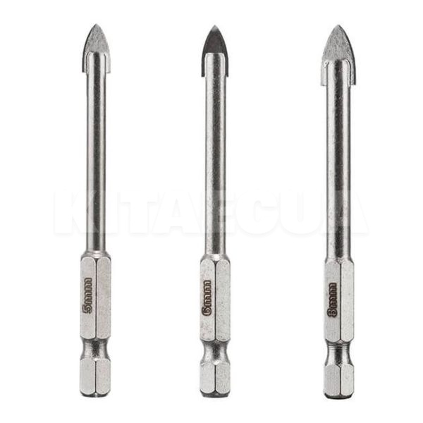 Набор сверл по стеклу и керамике HEX 1/4''(6.35mm) 5+6+8 мм Intertool (SD-0293) - 2