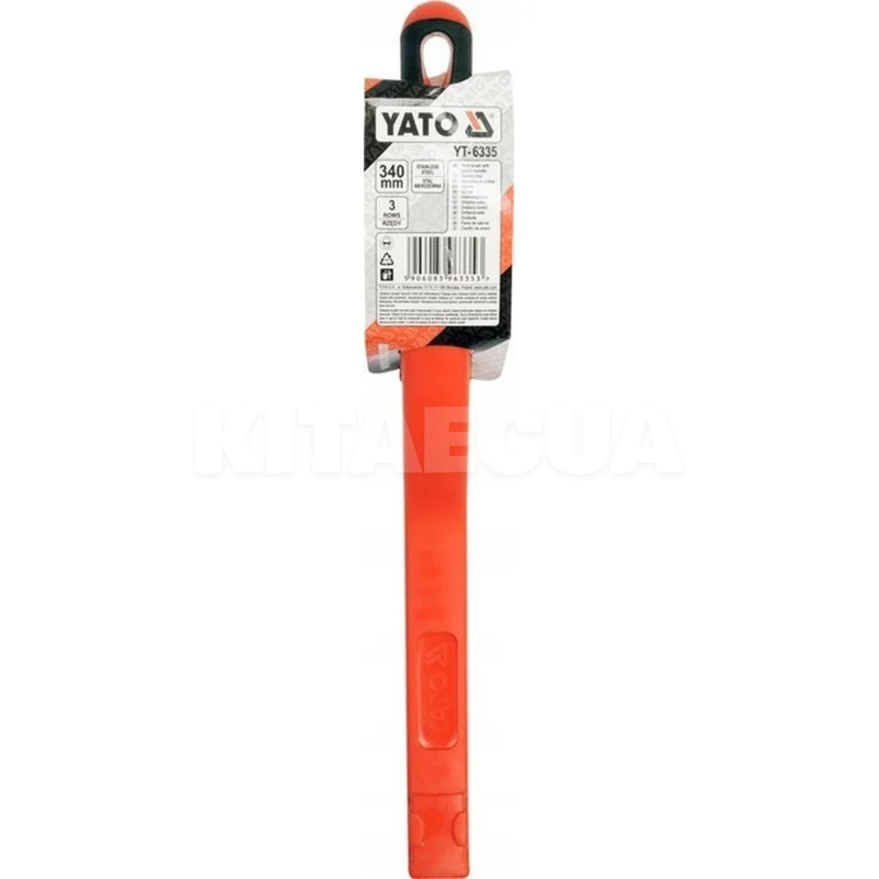 Щітка з металу 3-рядна нержавіюча сталь з пластиковою ручкою YATO (YT-6335) - 2