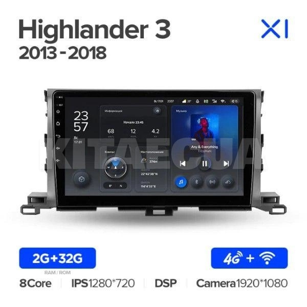 Штатна магнітола X1 2+32Gb 10" Toyota Highlander 3 XU50 2013-2018 Teyes (26888) - 2