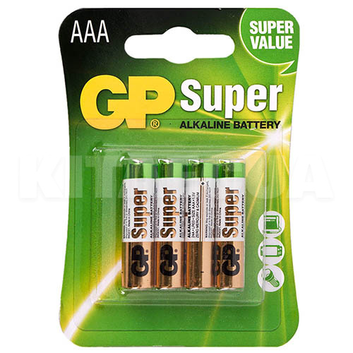 Батарейка цилиндрическая щелочная AAA 1,5 В 4 шт. в блистере SUPER ALKALINE GP (4891199000058)